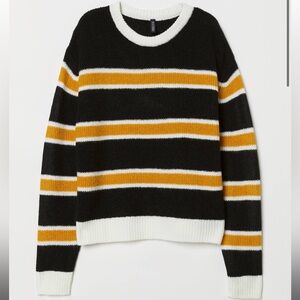 H&M DIVIDED BLACK GOLD WHITE STRIPE SWEATER WOMENS SIZE SMALL